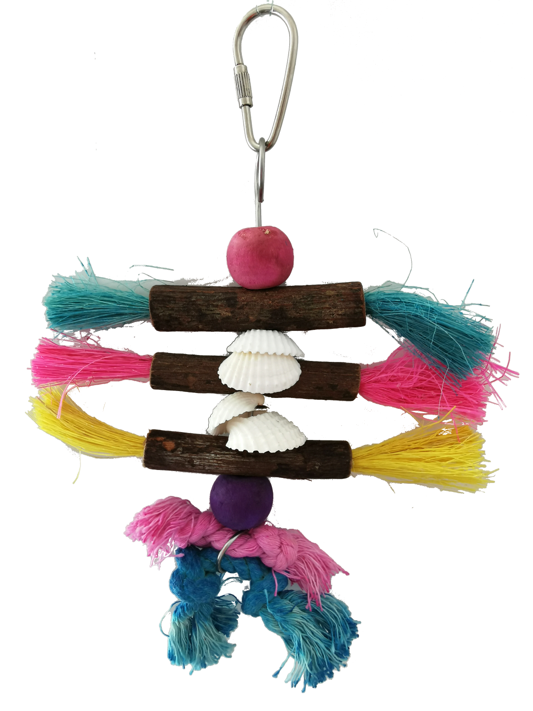 JUGUEJUGUETES PARA PÁJAROS INTERACTIVO TRONQUITOS/FIBRAS/CONCHAS 18x7,5 CM