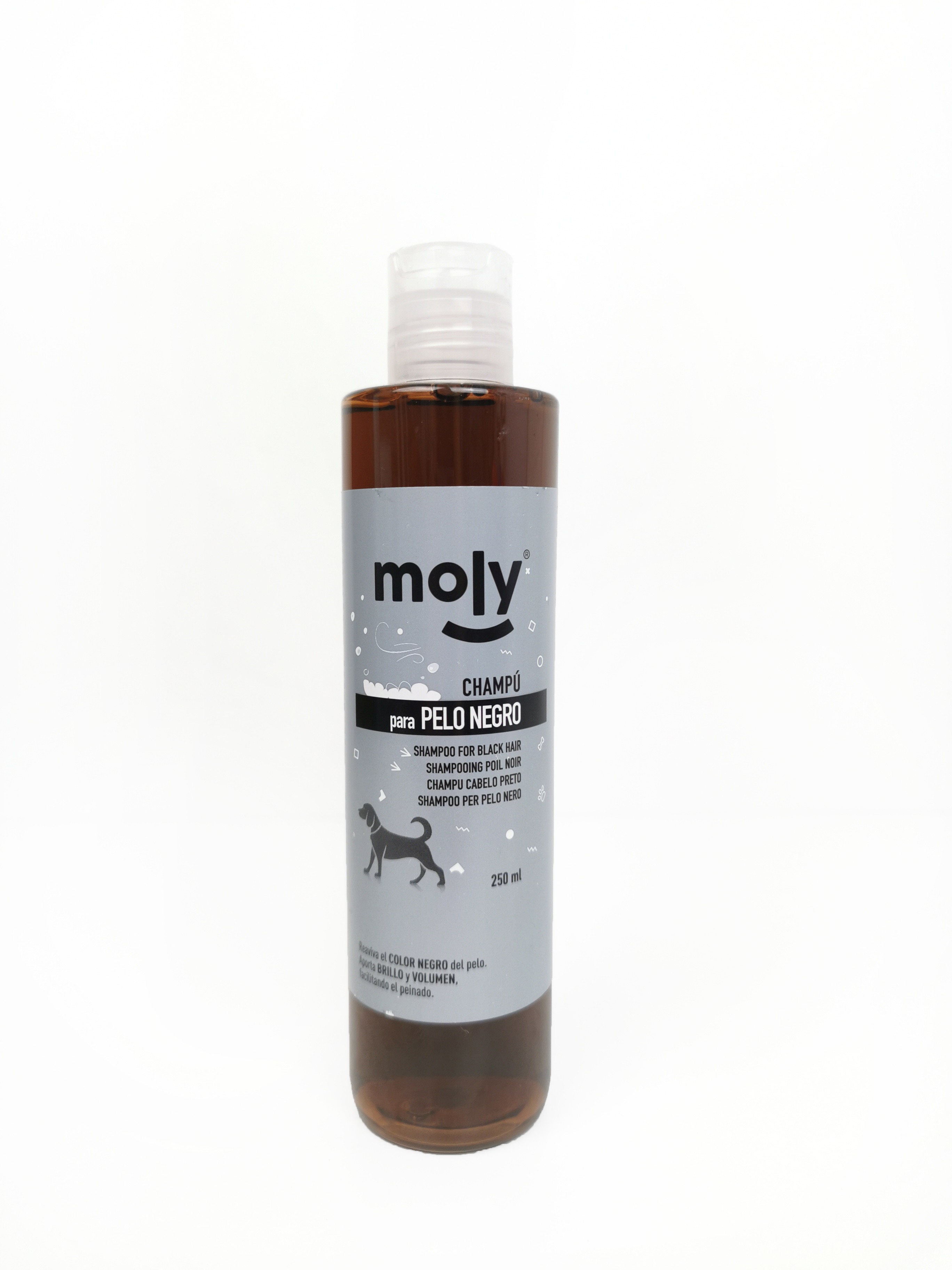 Champú Pelo Negro 250 ml Moly | Intensifica el Color y Aporta Brillo al Pelaje Oscuro
