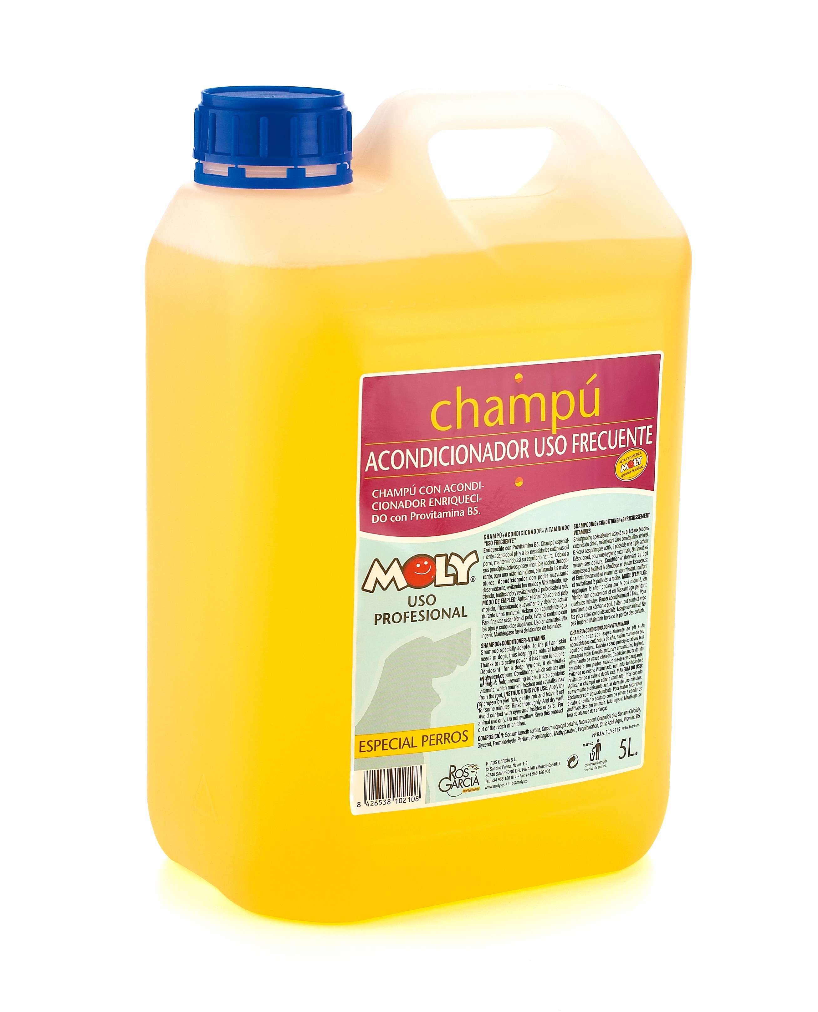 Champú Uso Frecuente 5 L Moly | Limpieza Suave y Diaria para Todo Tipo de Pelos