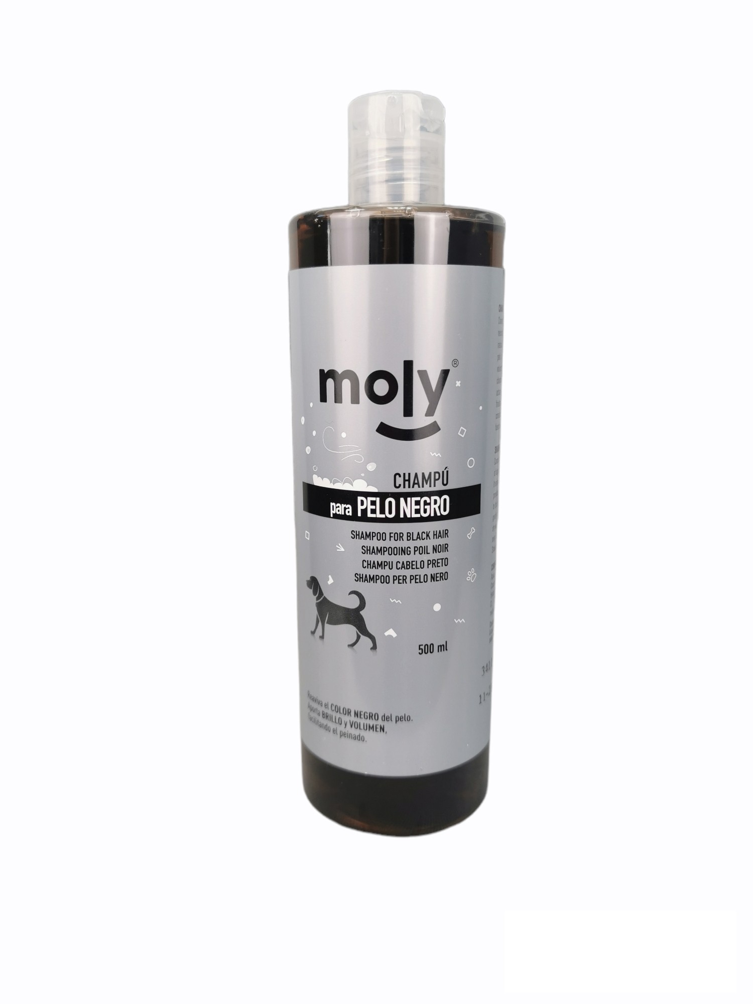 Champú Pelo Negro 500 ml Moly | Intensificador de Color y Brillo para Pelajes Oscuros